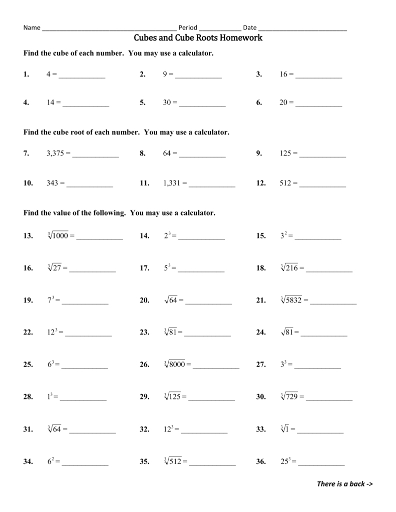 Cubes And Cube Roots Homework Db excel