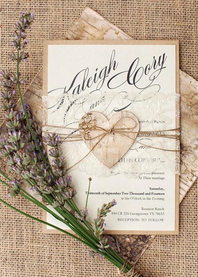 Custom Listing 20 Rustic Lace Wedding Invitation Heart Wedding 