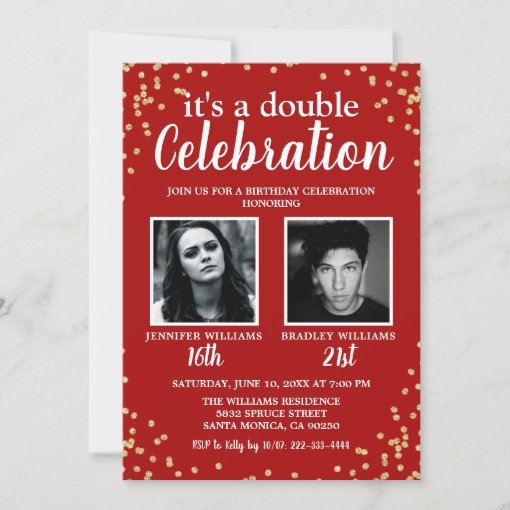 red and gold birthday invitation templates