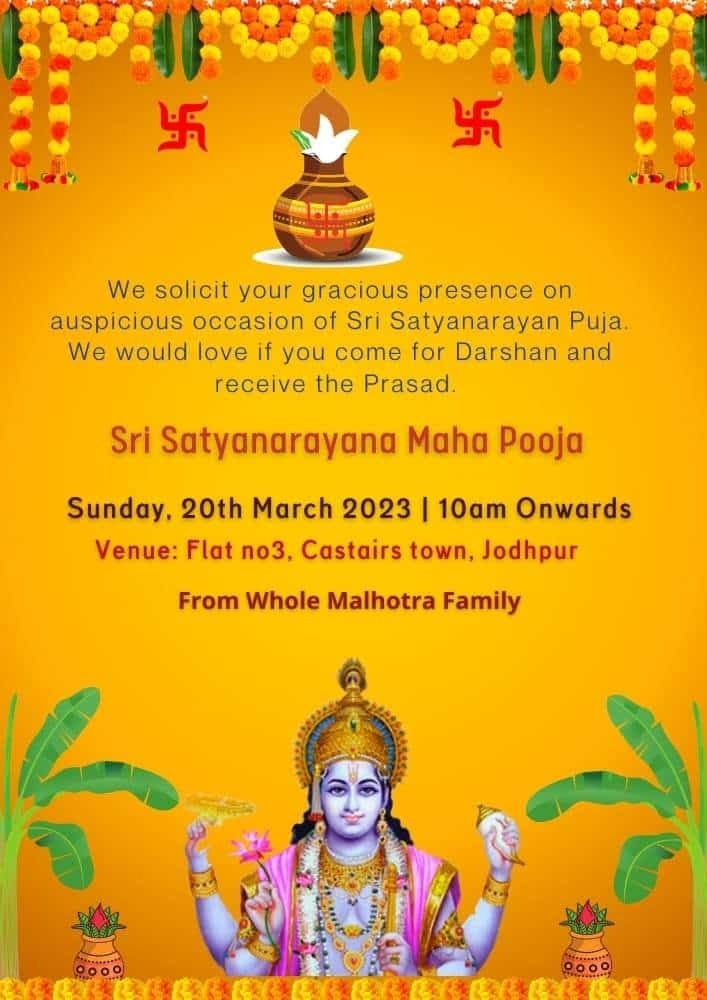 satyanarayan pooja invitation template free