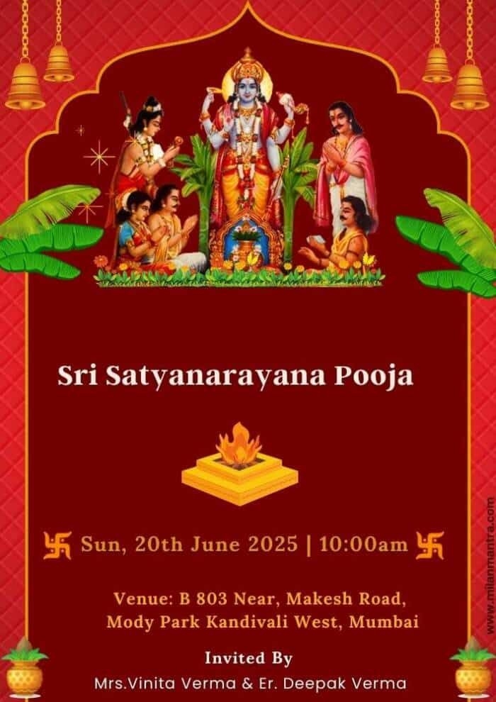 Custom Satyanarayan Pooja Invitation Template Free Invitation Card 