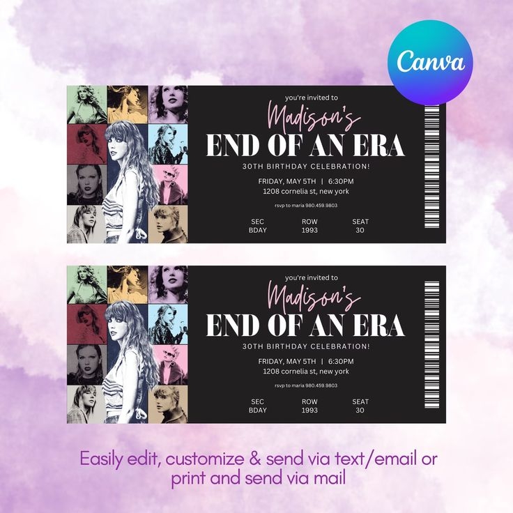 Customizable Taylor Era 39 s Tour Birthday Invitation 30th Etsy 