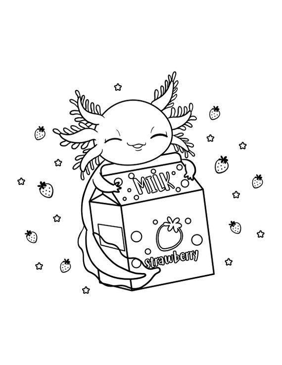 Cute Axolotl Coloring Page Digital Download Axolotls Etsy Cute