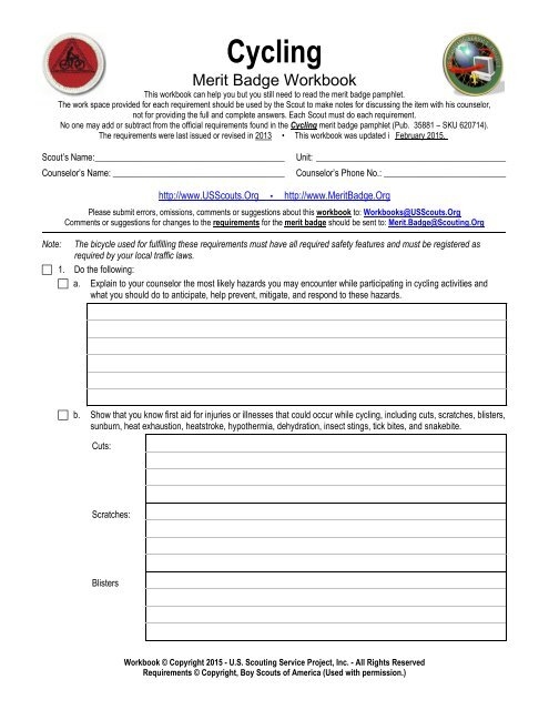 biking merit badge worksheet