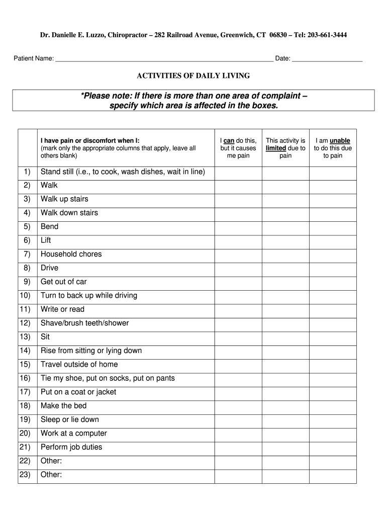 activities of daily living worksheet