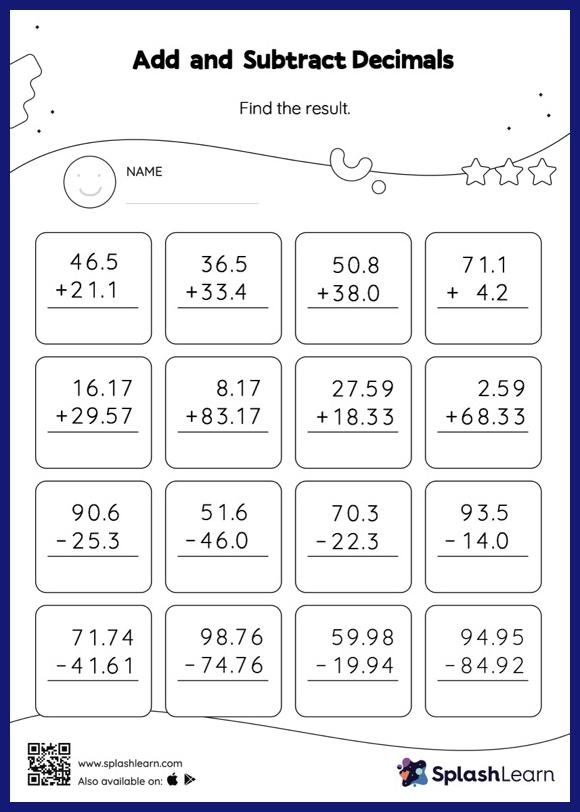 Decimal Worksheets Addition And Subtraction Practice For Precision 