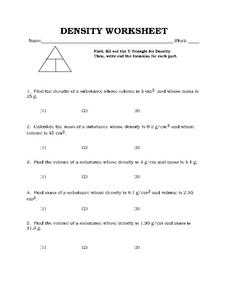 Density Worksheet Worksheet For 7th 10th Grade Lesson Planet 