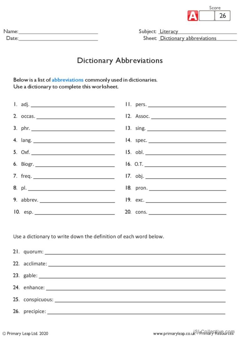 Dictionary Abbreviations Creative Wr English ESL Worksheets Pdf 