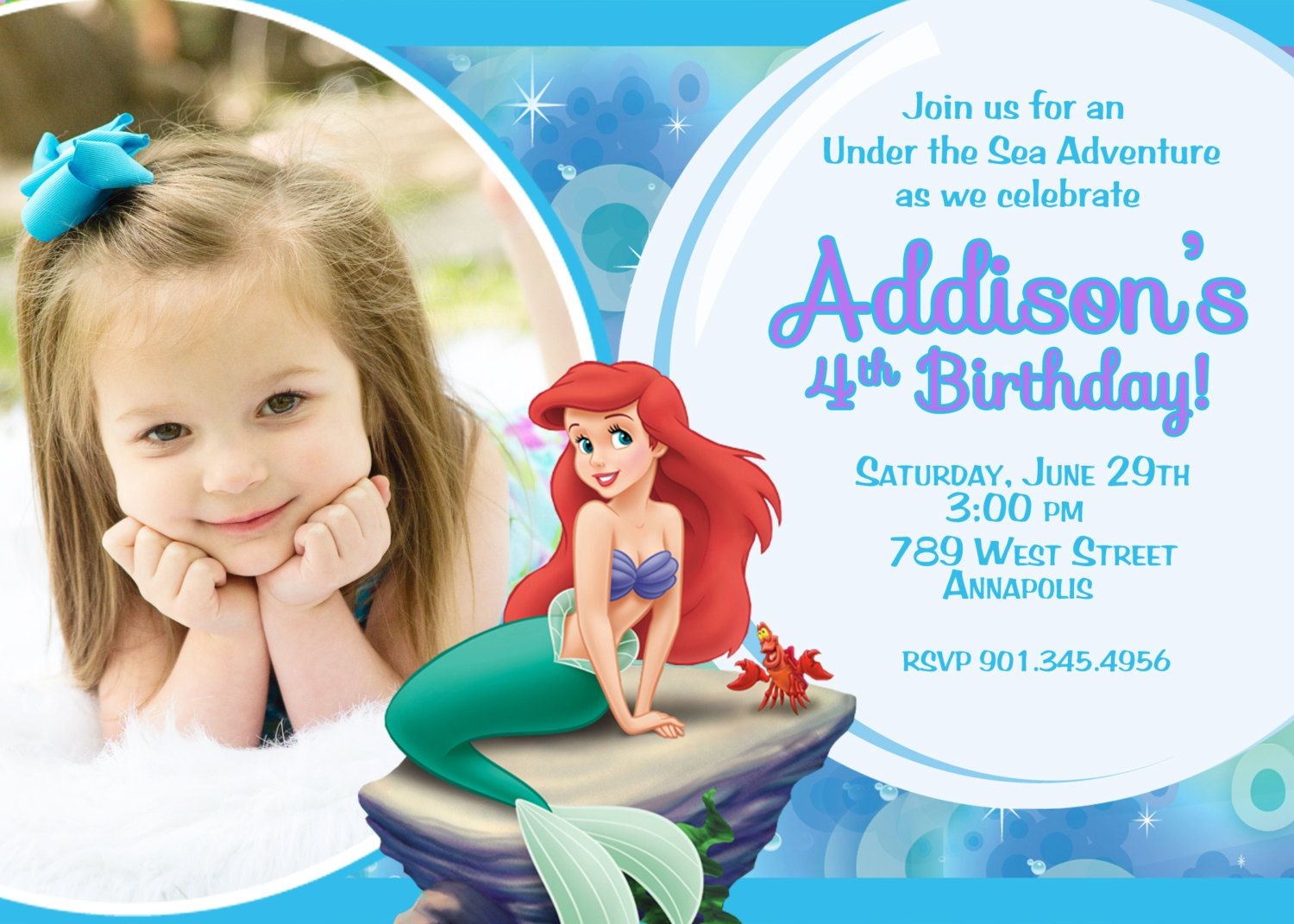 princess ariel birthday invitation template