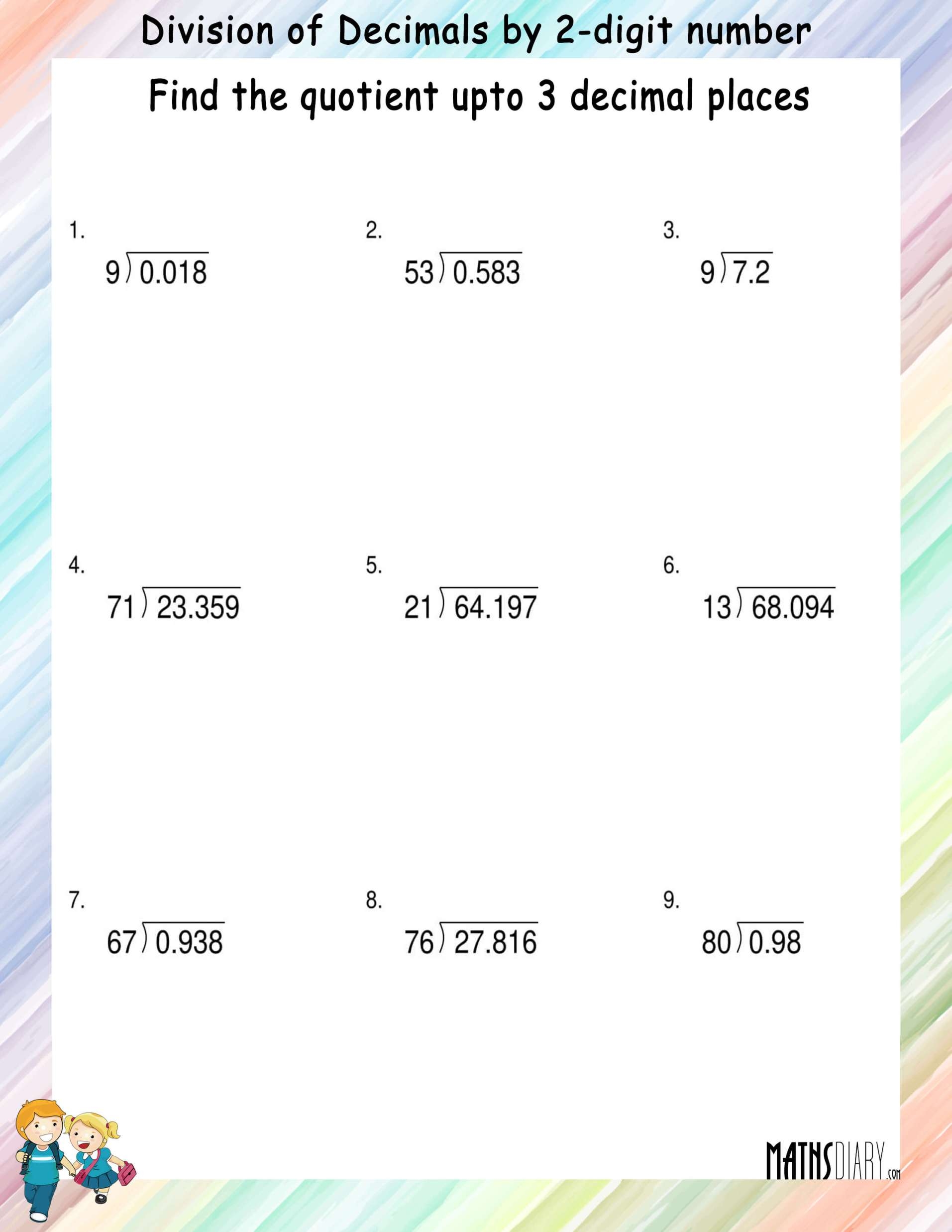 Division Of Decimals By 2 digit Number Math Worksheets 