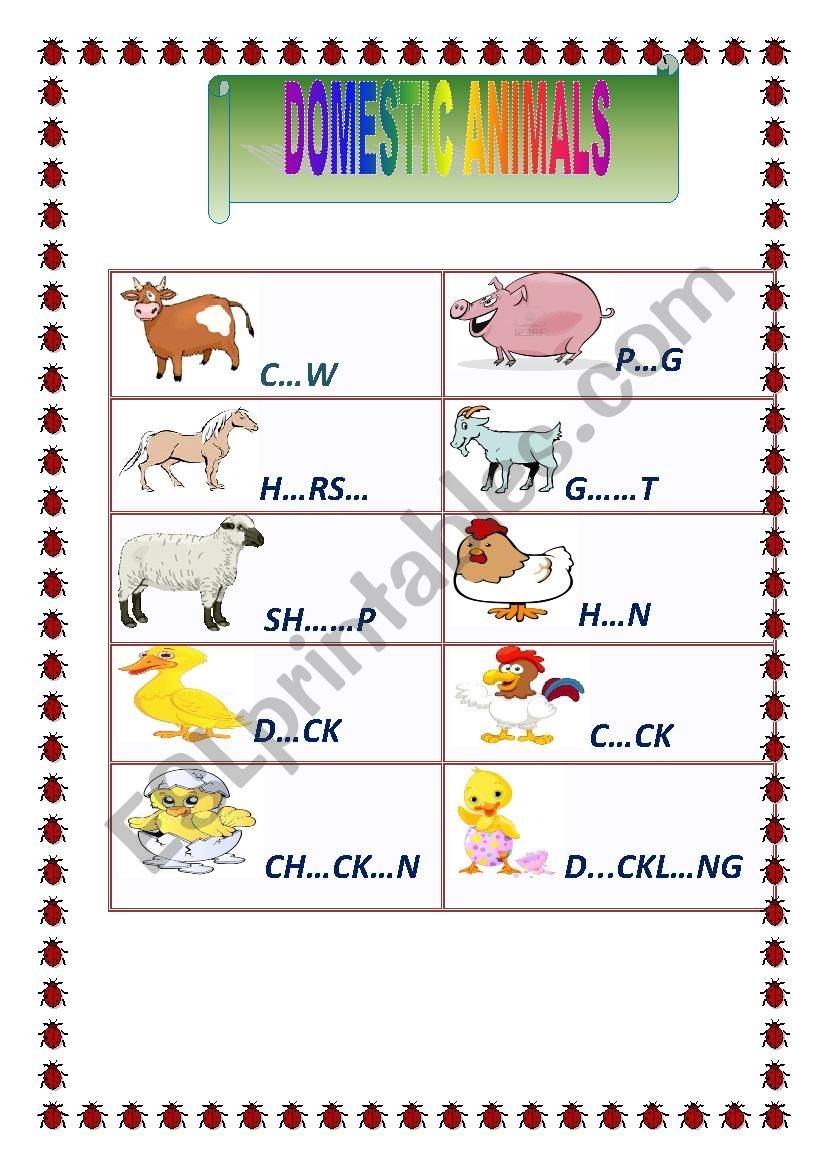 DOMESTIC ANIMALS ESL Worksheet By Nadiacancer