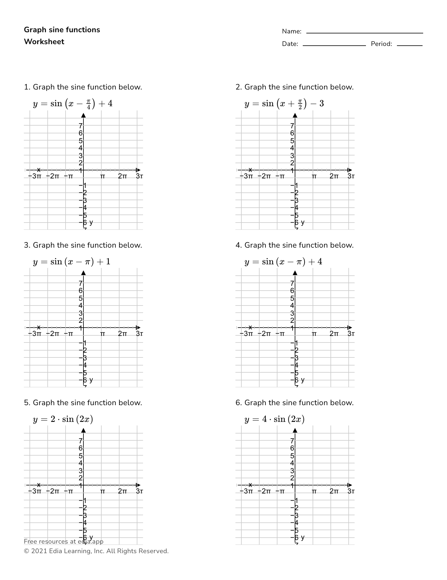 trig function graphs worksheet