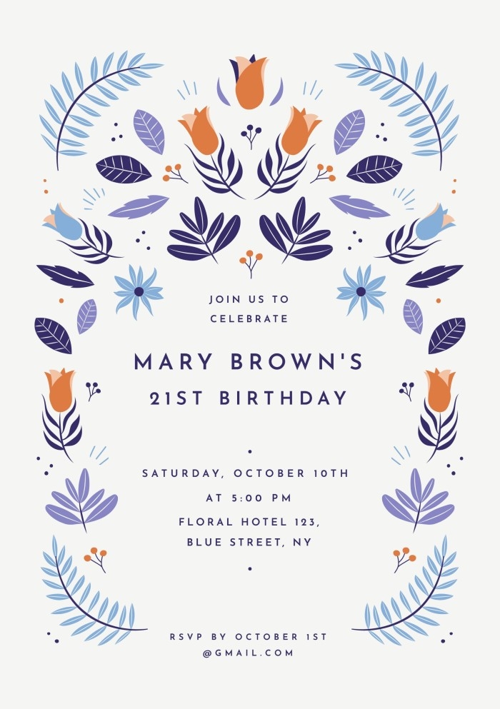 Edit And Get This Floral Mary Brown 39 s Birthday Invitation Template For Free