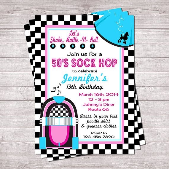 Editable 50 39 s Sock Hop Invitation Pink And Blue Printable OR
