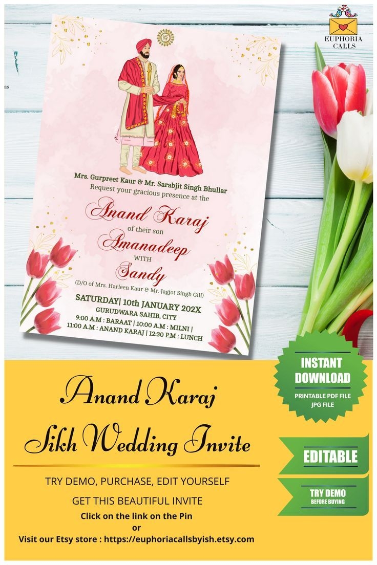 EDITABLE Anand Karaj Sikh Wedding Invitation Template Punjabi Wedding