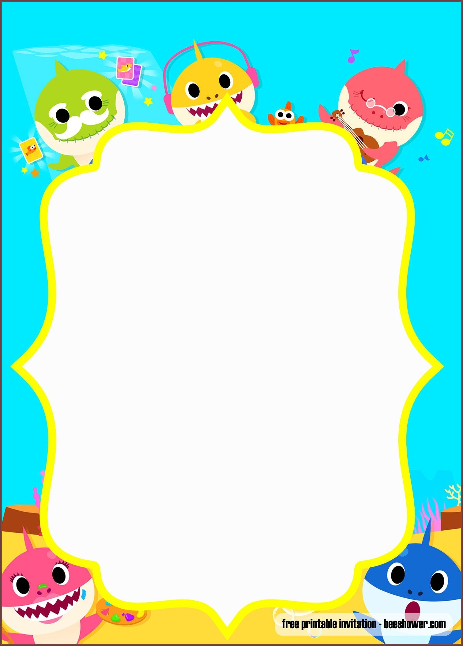 Editable Baby Shark Birthday Invitation Free Template Invitations 