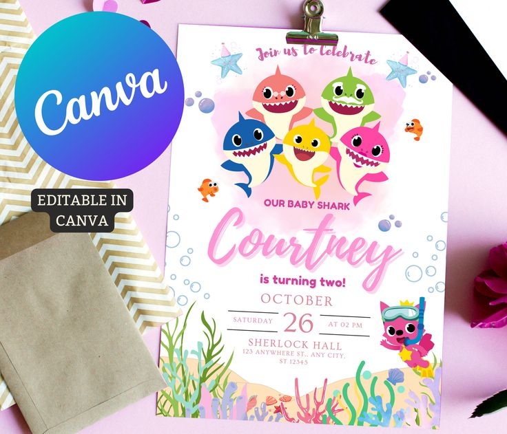 Editable Baby Shark Birthday Invitation Template Birthday Phone 