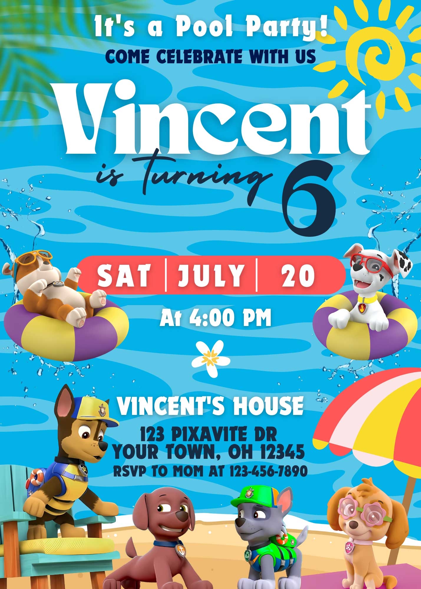 paw patrol pool party invitation template
