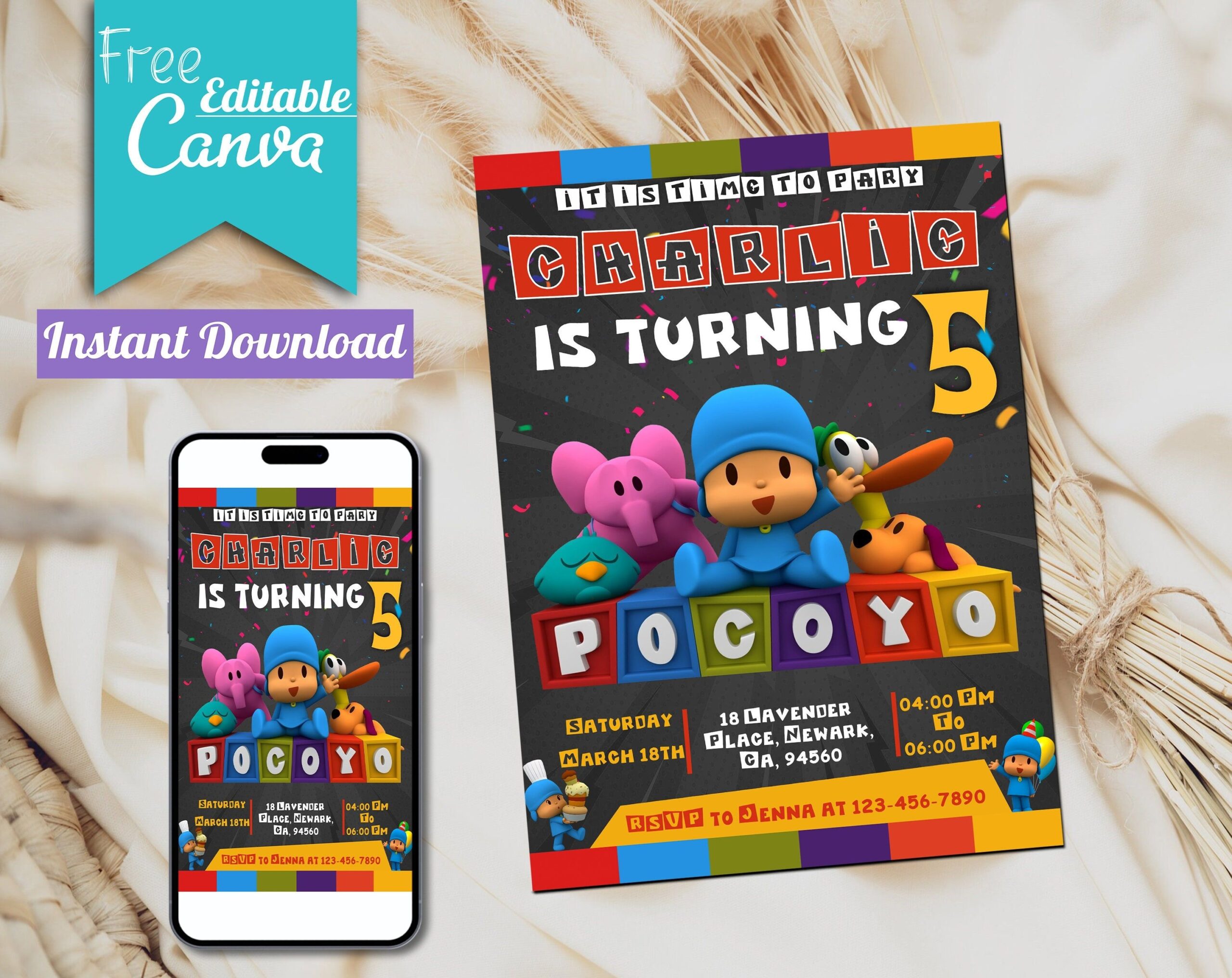 pocoyo invitation template