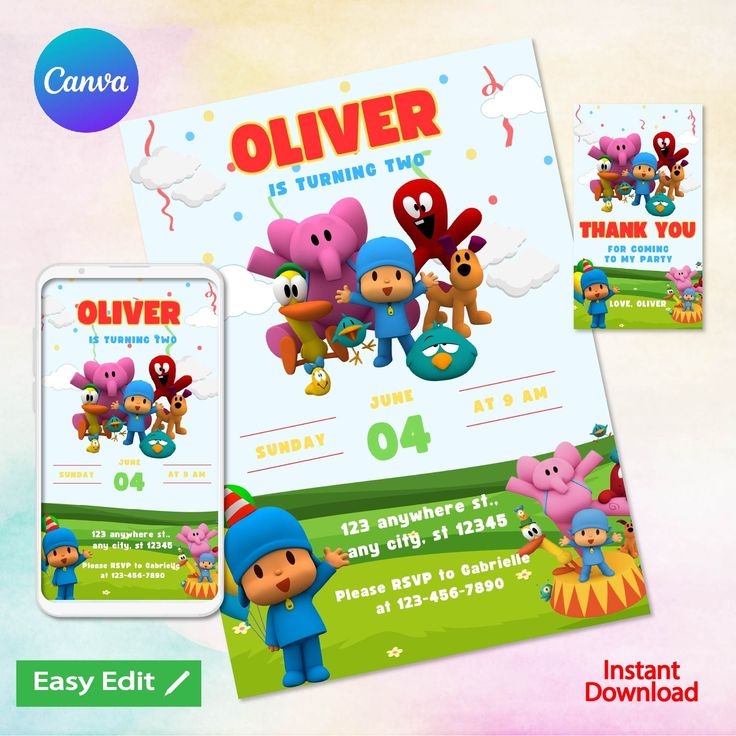 Editable Pocoyo Birthday Invitation Pocoyo Invitation Pocoyo Party Kids 