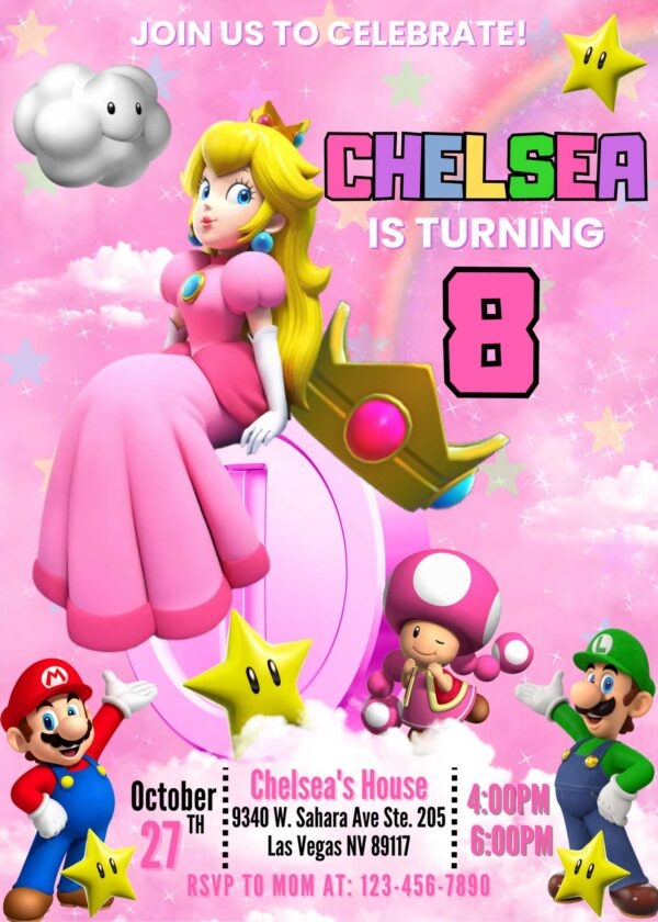 Editable Princess Peach Birthday Invitation Template Beautiful Invite
