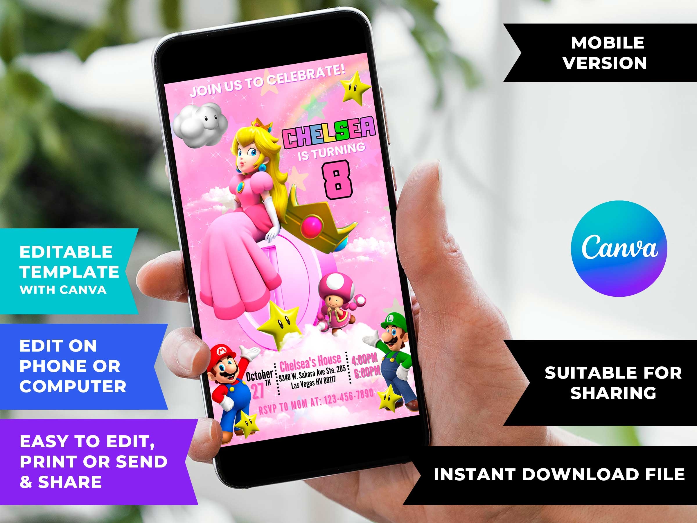 princess peach birthday invitation template free