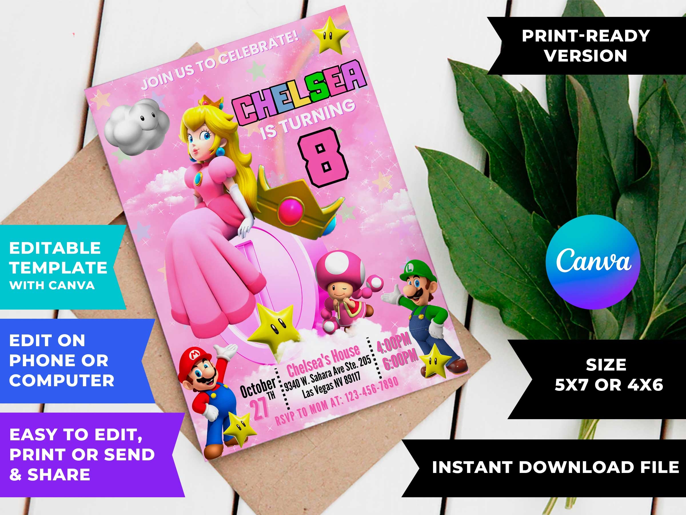 Editable Princess Peach Birthday Invitation Template Beautiful Invite