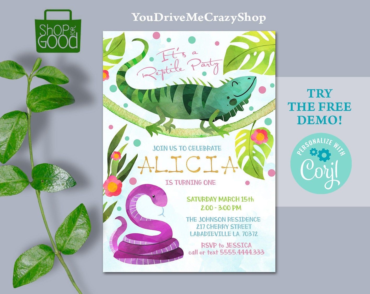 Editable Reptile Birthday Invitation Reptile Invitation Reptile