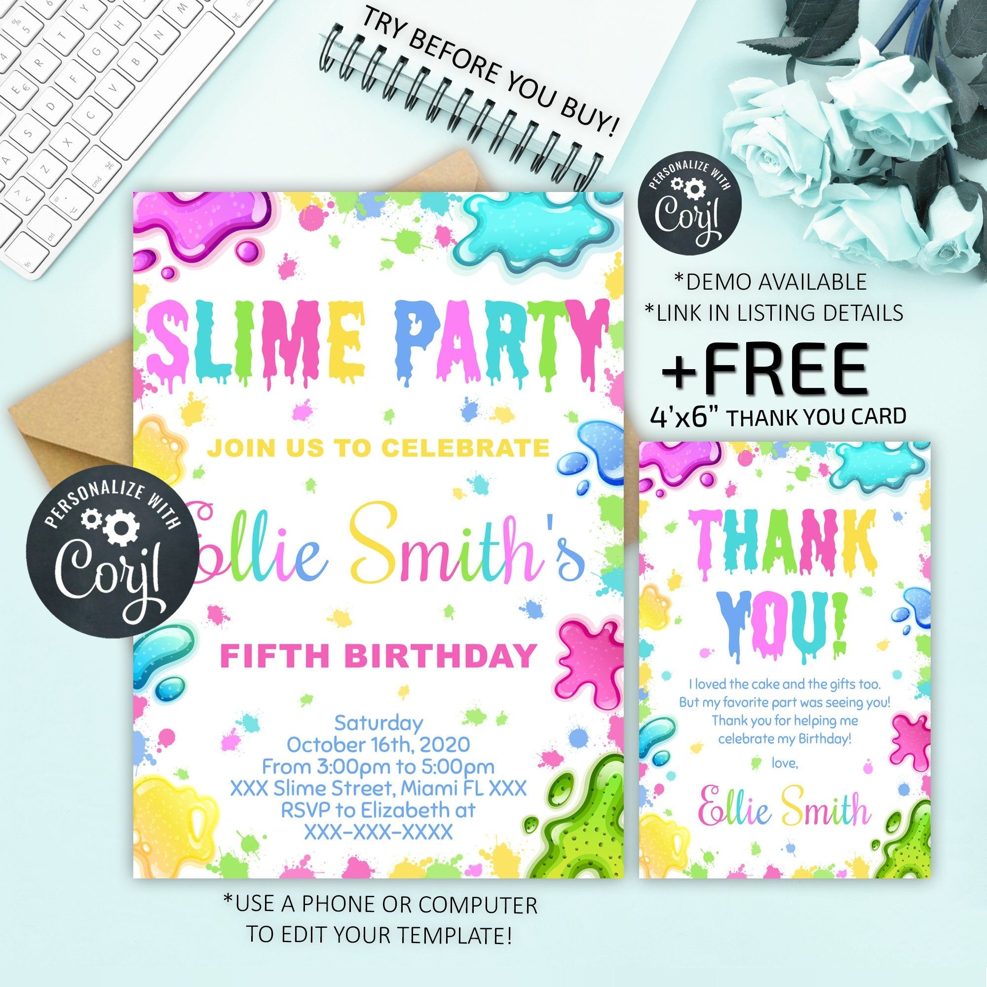 Editable Slime Invitation Slime Birthday Invitation Slime Etsy