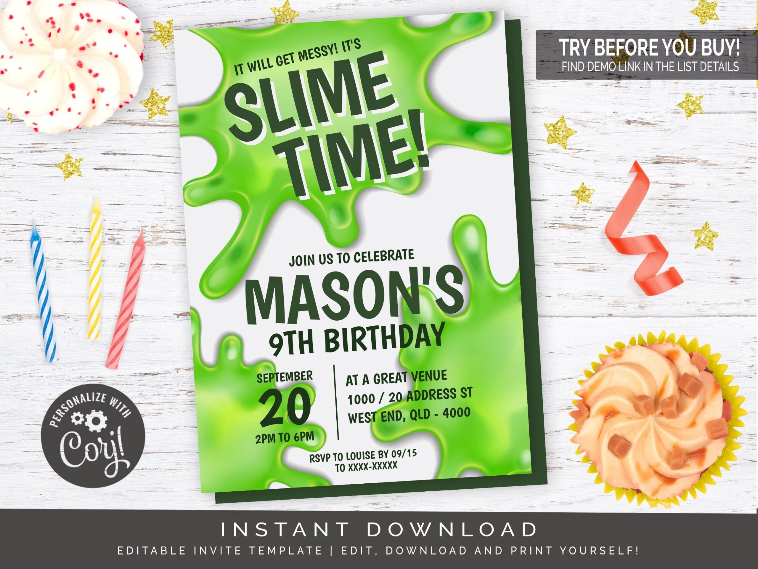 EDITABLE Slime Invitation Slime Birthday Invitation Slime Template 