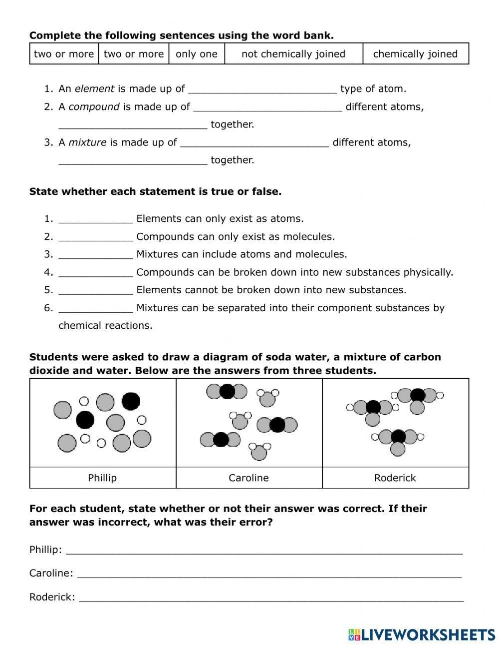 worksheet on elements compounds and mixtures