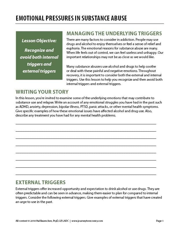 substance misuse worksheets