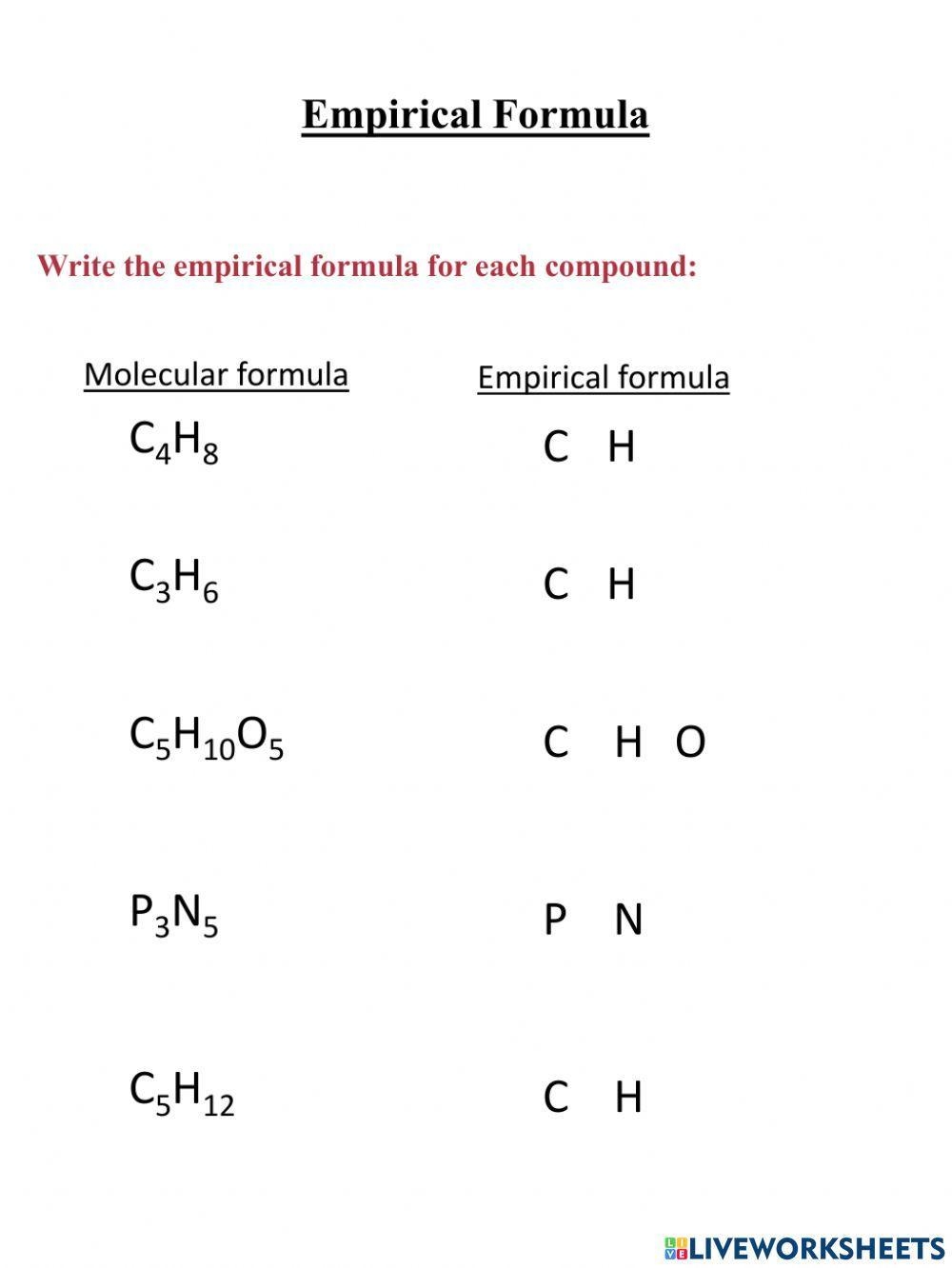 Empirical Formula Worksheet Live Worksheets Worksheets Library