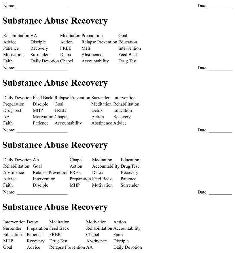 addiction recovery worksheets for adults