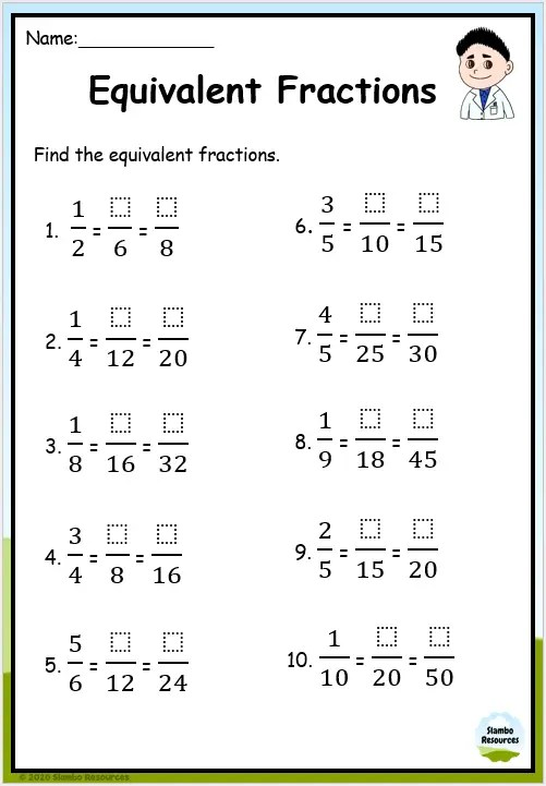 4th grade equivalent fractions worksheet