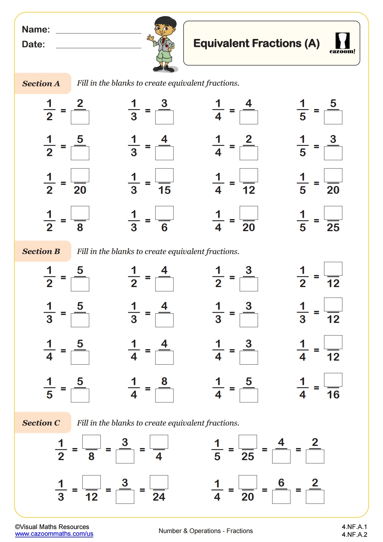 Equivalent Fractions A PDF Printable Number And Operations