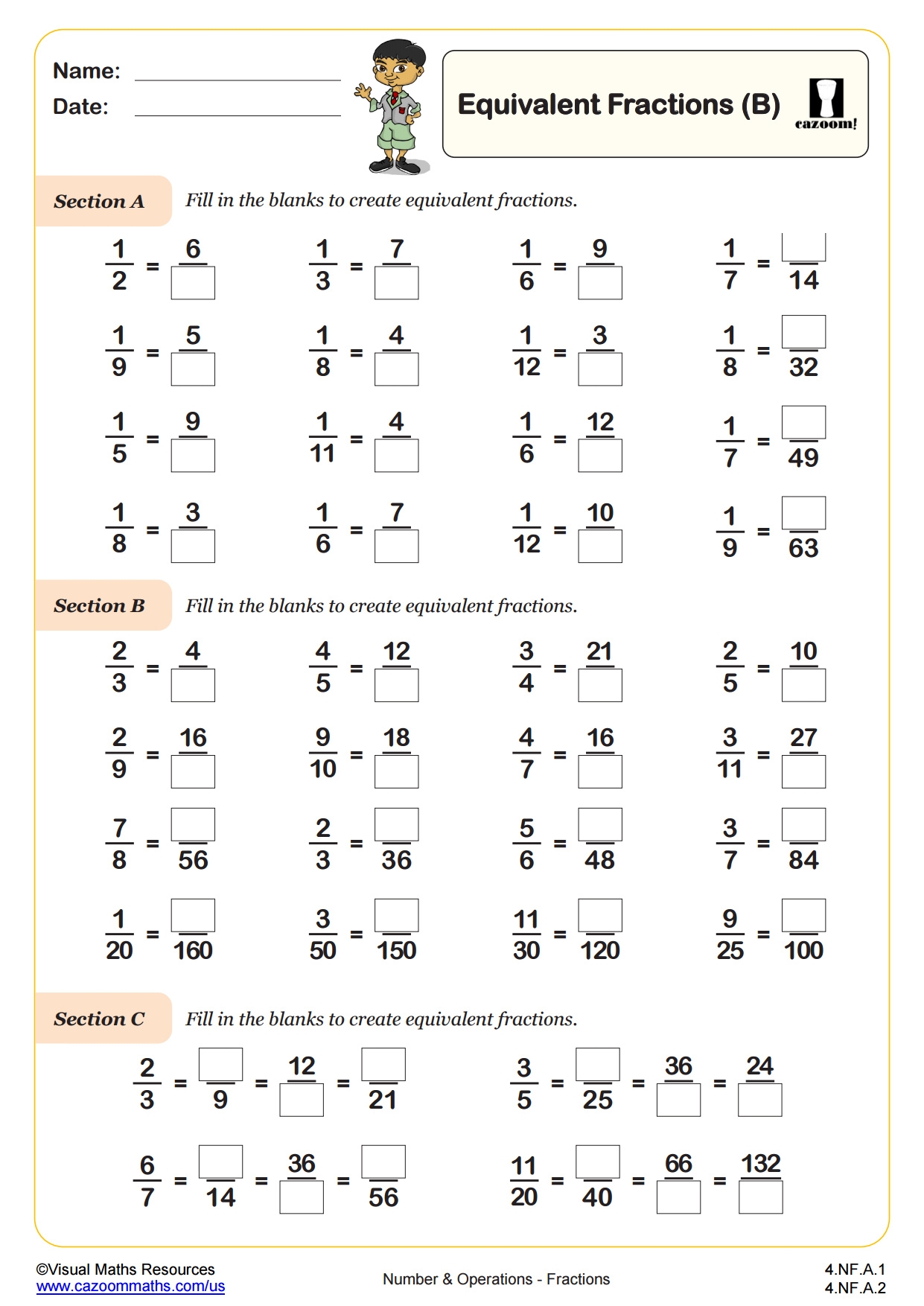 Equivalent Fractions B Fun And Engaging 4th Grade PDF Worksheets