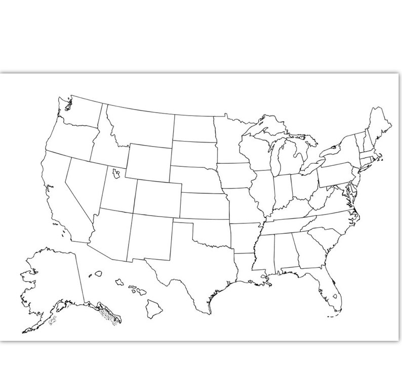Etsy Coloring Map USA Coloring Page USA Outline Plain No Labels 