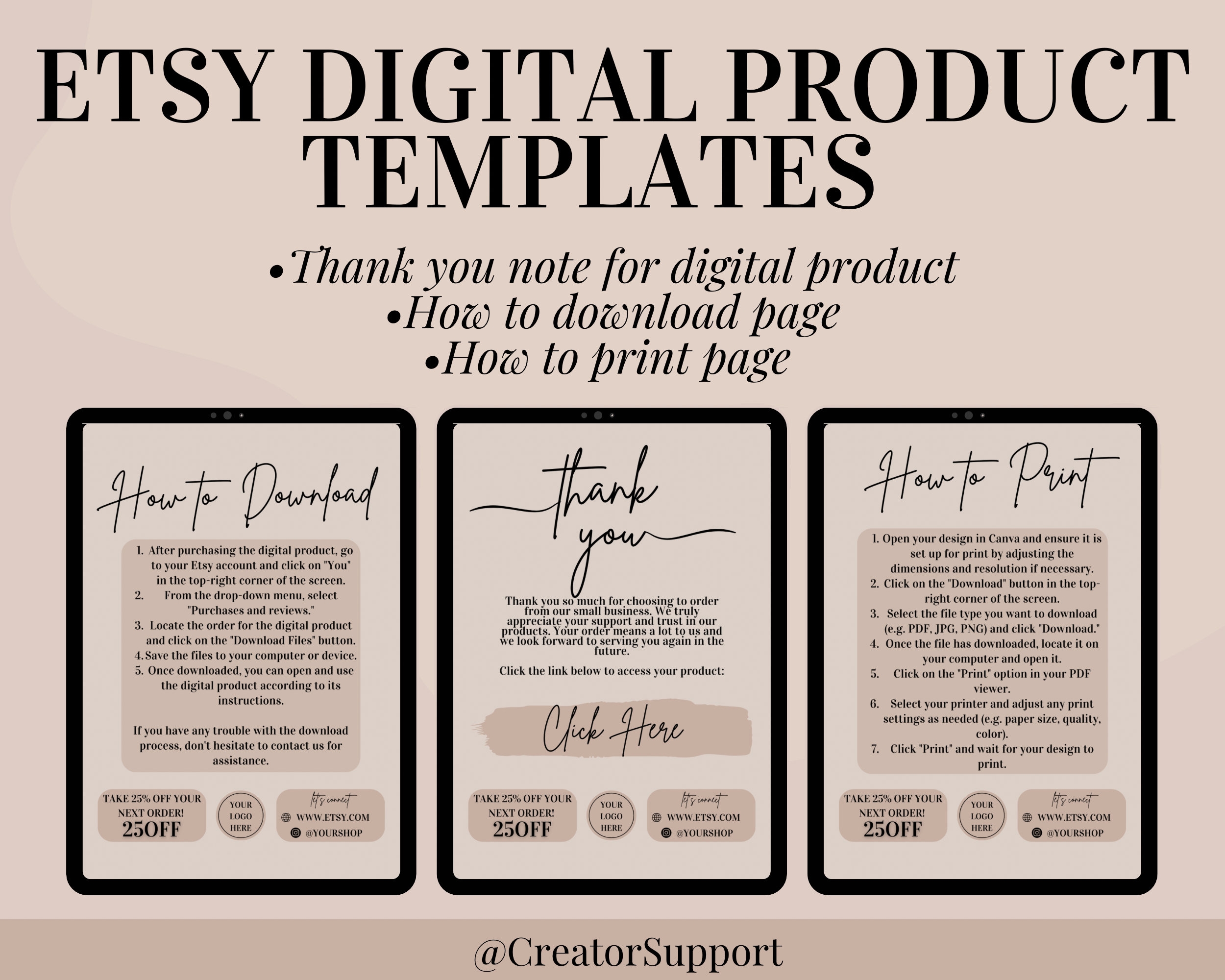 Etsy Digital Product Templates Thank You Note For Digital Downloads 