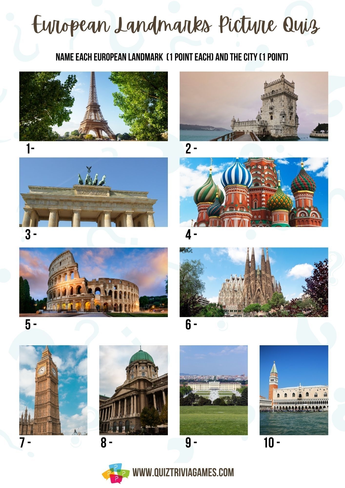 European Landmarks And Cities Picture Quiz London Landmarks Famous