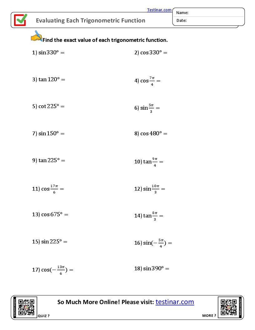 Evaluating Trigonometric Expressions Worksheets Worksheets Library