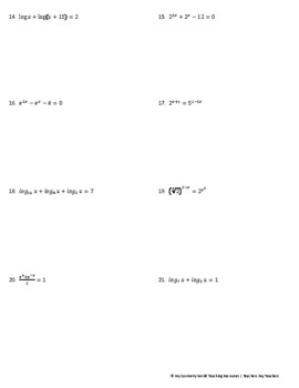 solving equations with logarithms worksheet
