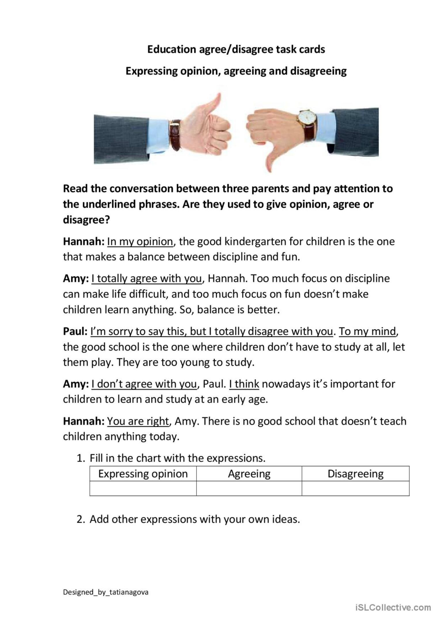 Express Opinion Agree disagree Spea English ESL Worksheets Pdf Doc