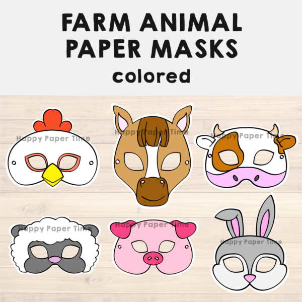 Farm Animal Paper Masks Printable Craft Activity Costume Template 