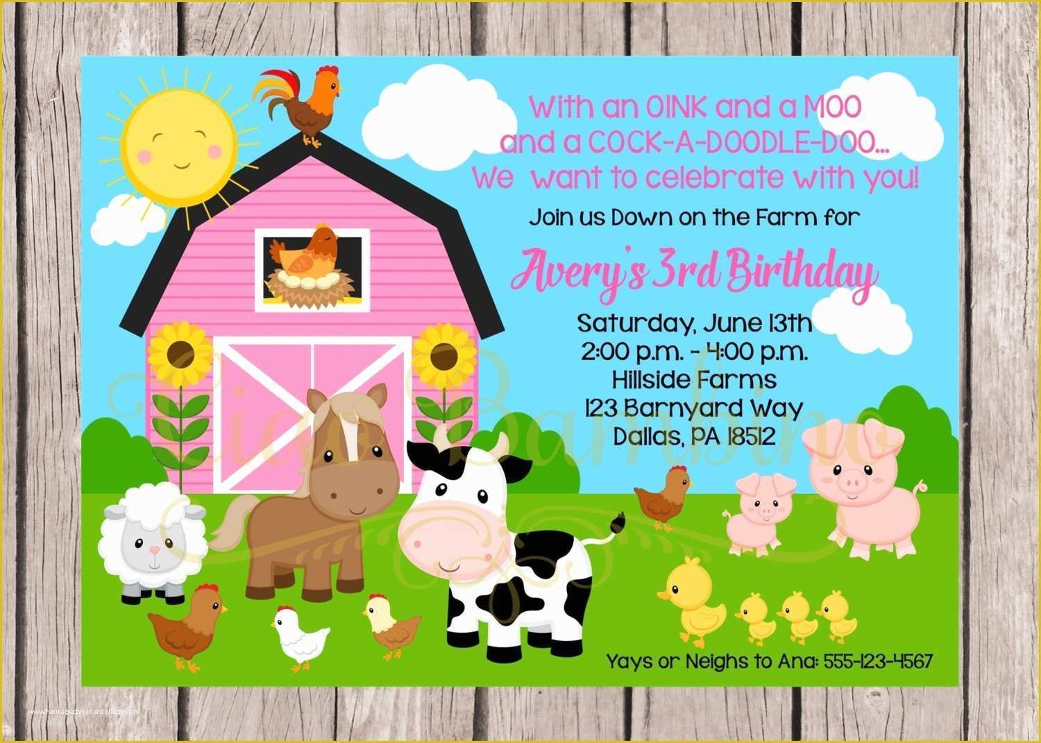 Farm Animal Party Invitation Templates Free Of Printable Girls Farm 