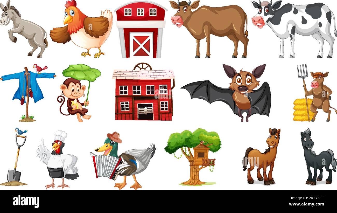 Farm Animals On White Background Illustration Stock Vector Image Art 