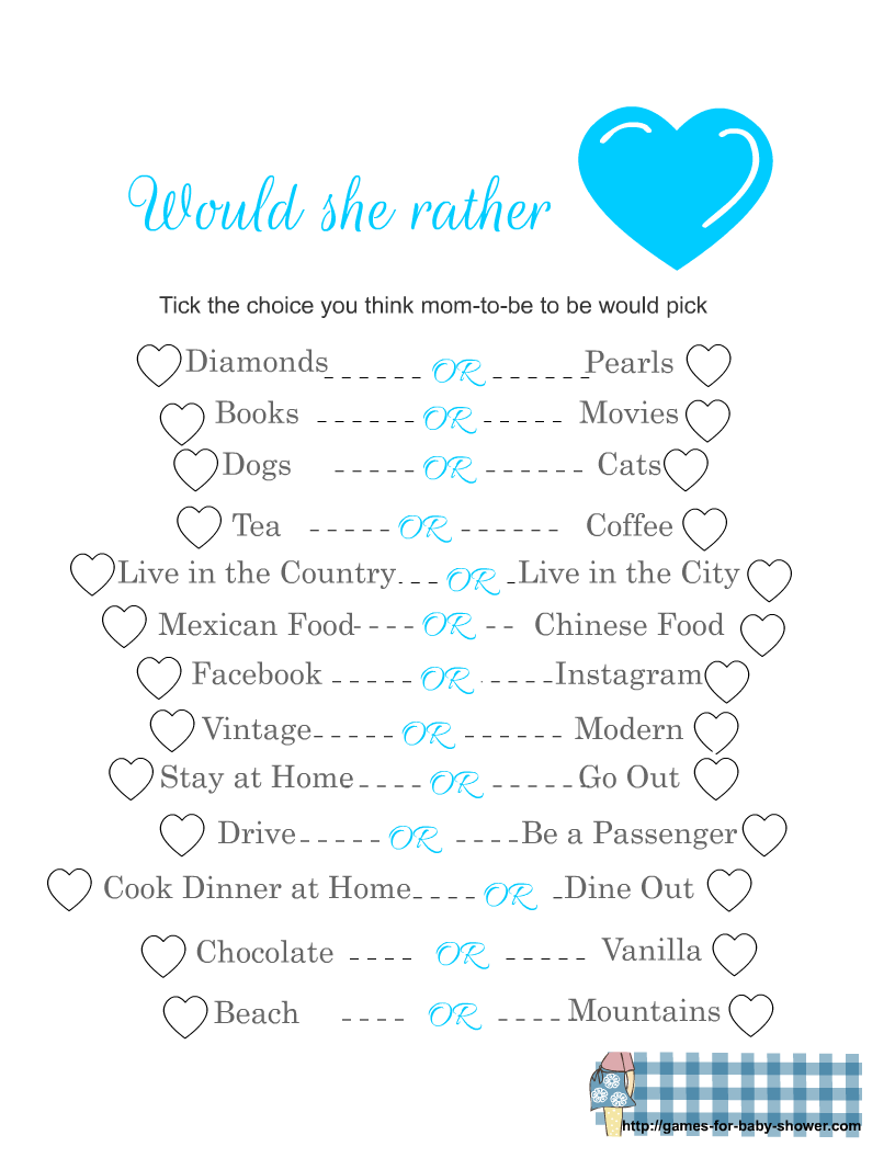FFree Printable Would She Rather Game