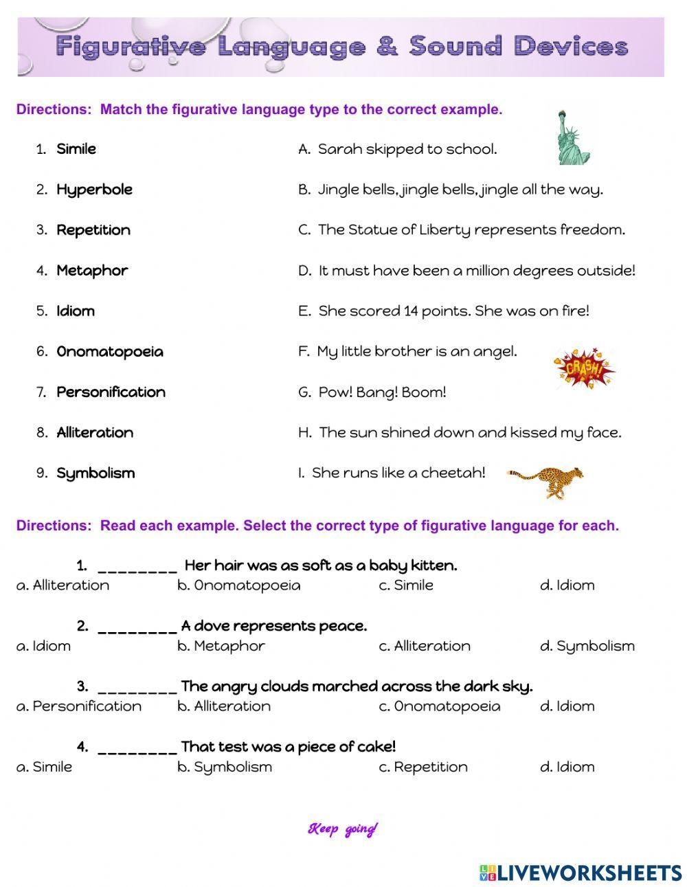 Figurative Language And Sound Devices Worksheet Live Worksheets 