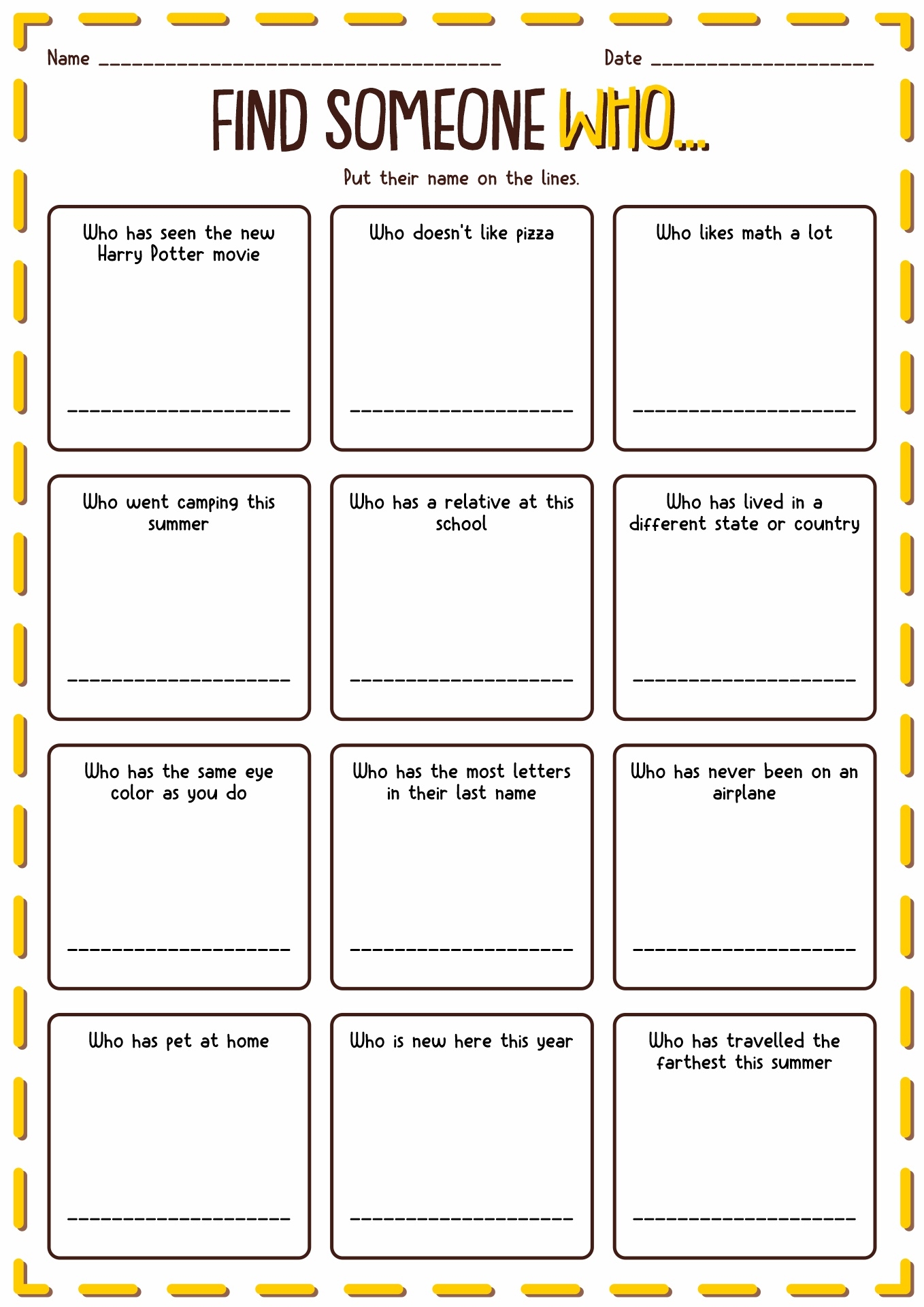 Find Someone Who Free Printable