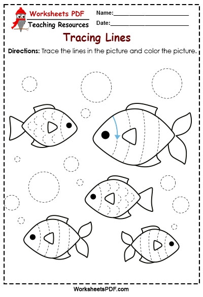 Fishes Tracing Lines Worksheets PDF